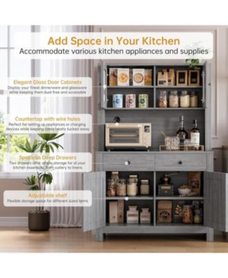 Kitchen Pantry Cabinet with Microwave Stand and Coffee Bar 4 Doors