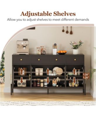 62 Inch Modern Sideboard Cabinet 3 Drawers and 3 Glass Doors Anti Tip Safety