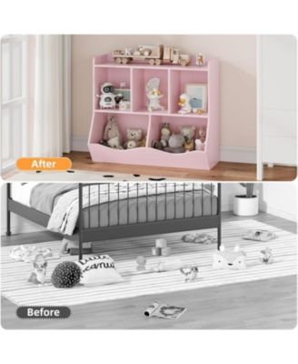Kids Toy Storage Organizer with Bookshelf, Wooden Toy Cabinet and Book Rack for Playroom