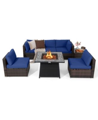 Set of 7 Patio Furniture Set w/ 35'' Propane Gas Fire Pit Table & Waterproof Cover