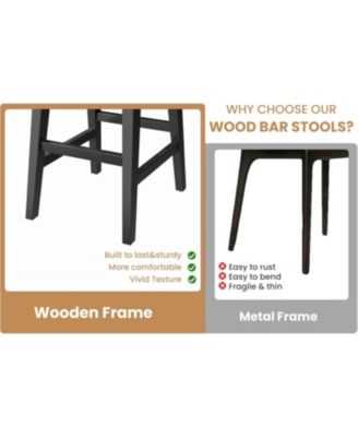 26.2" Bar Stools Set of 2, Modern Upholstered Kitchen Stools with Low Back, Footrest & Wood Legs, Counter Height for Kitchen or Dining