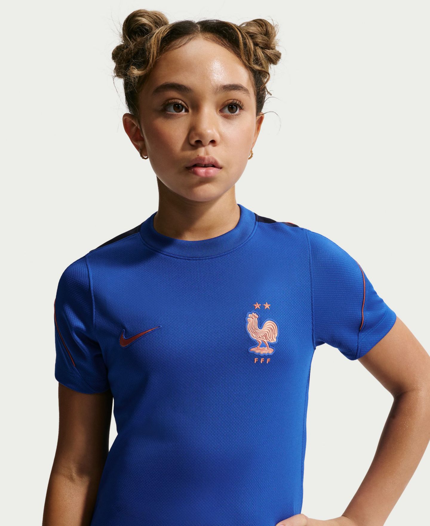 Детская футболка Nike France Strike Dri-Fit Soccer Short-Sleeve, цвет: Королевский синий / Медный — фото 2