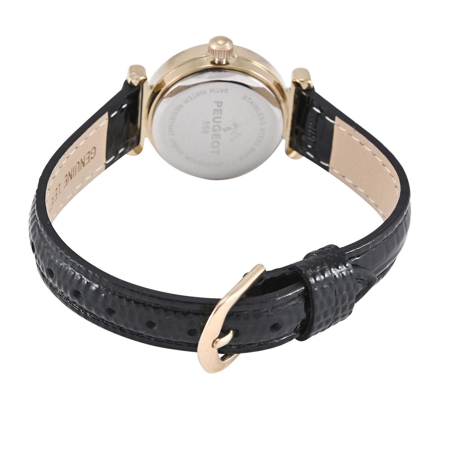 Женские часы Peugeot Petite 25mm Sun-Moon Watch with Glossy Leather Strap, цвет: Чёрный — фото 4
