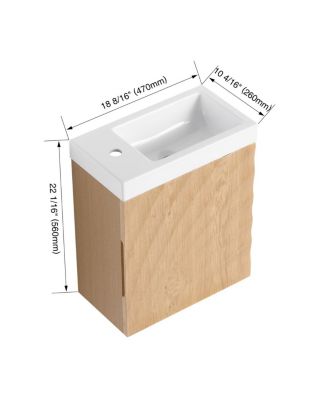 Wall Mounted Bathroom Vanity with Resin Sink, Modern 3D Shell Pattern & Soft Close Door, 18.5" Compact Cabinet for Small Bathrooms