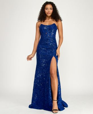Juniors' Floral Sequin Lace-Up Corset Gown