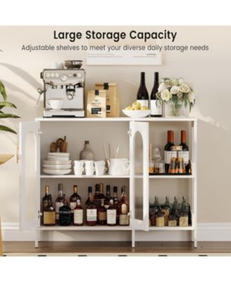 2PCS Whhite Storage Cabinet with Glass Door,Open Shelves,Sideboard Buffet Cabinet,2-Tier Floor Storage Cabinet for Living Room,Bathroom,Kitchen