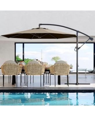 10ft Cantilever Hanging Patio Umbrella with Crank & Cross Base