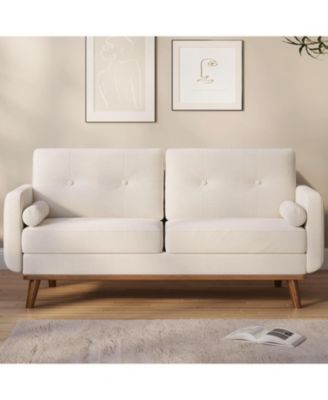 65" Mid Century Modern Loveseat Sofa, Linen Upholstered 2-Seater Couch, Deep Seat Love Seat for Living Room, Bedroom, Office, Small Space