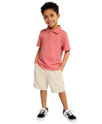 Boys' 2T-7 Slub Pique Polo Shirt and Denim Shorts, 2-Piece Set