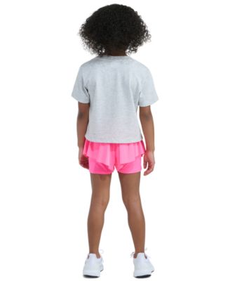 Girls' 2T-6X Short-Sleeve Graphic Heather T-Shirt and Flowy Shorts, 2-Piece Set