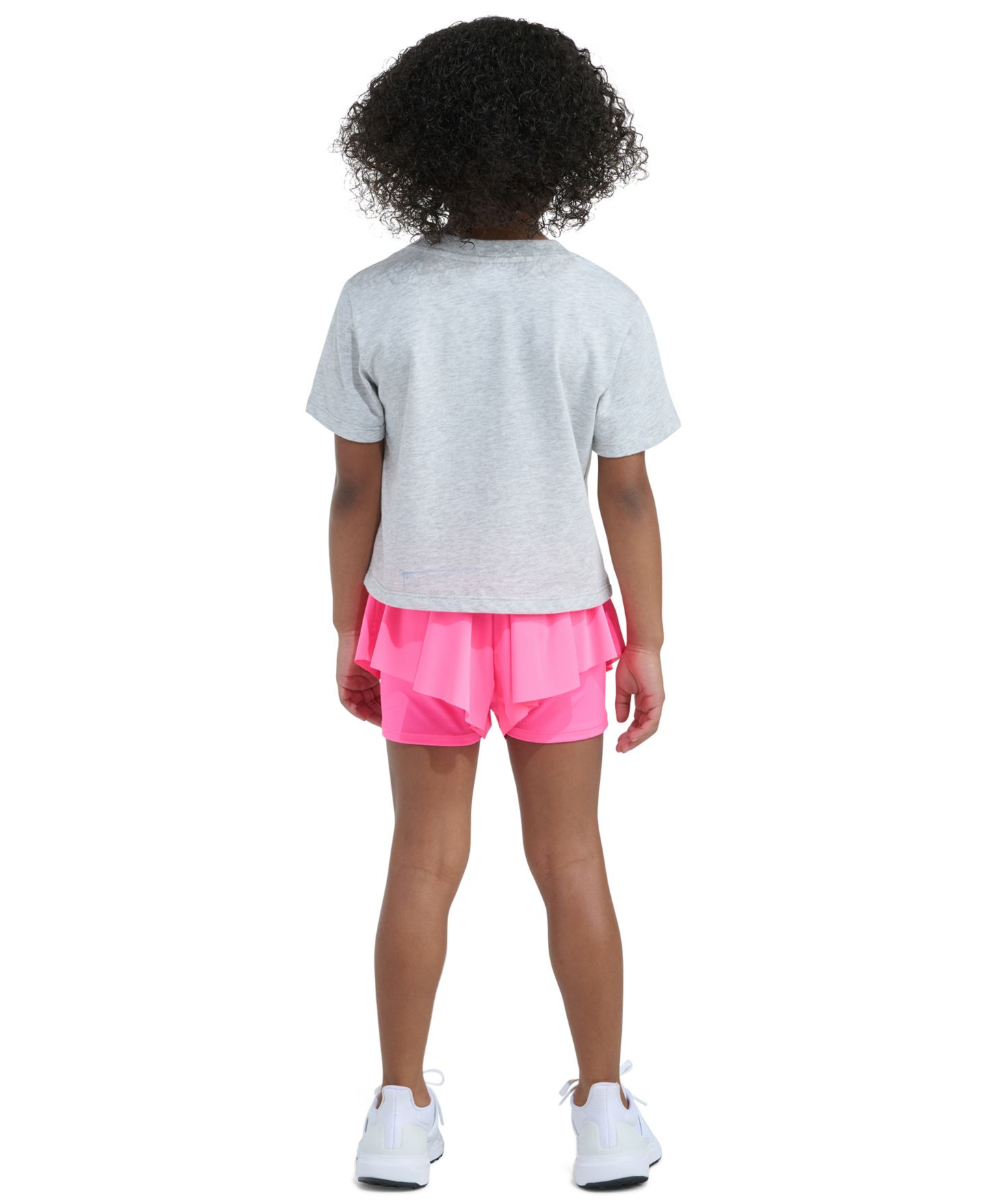 Комплект adidas Short-Sleeve Graphic Heather T-Shirt and Flowy Shorts, 2-Piece Set для девочек, цвет: Светлый серый / Розовый — фото 3