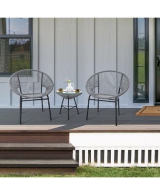 3 Pieces Acapulco Chair Set Wicker Conversation Bistro Set w/ Tempered Glass Table