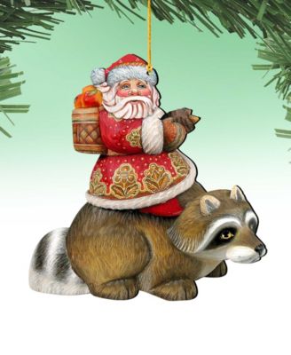 Raccoon Santa Holiday Ornaments, Set of 2