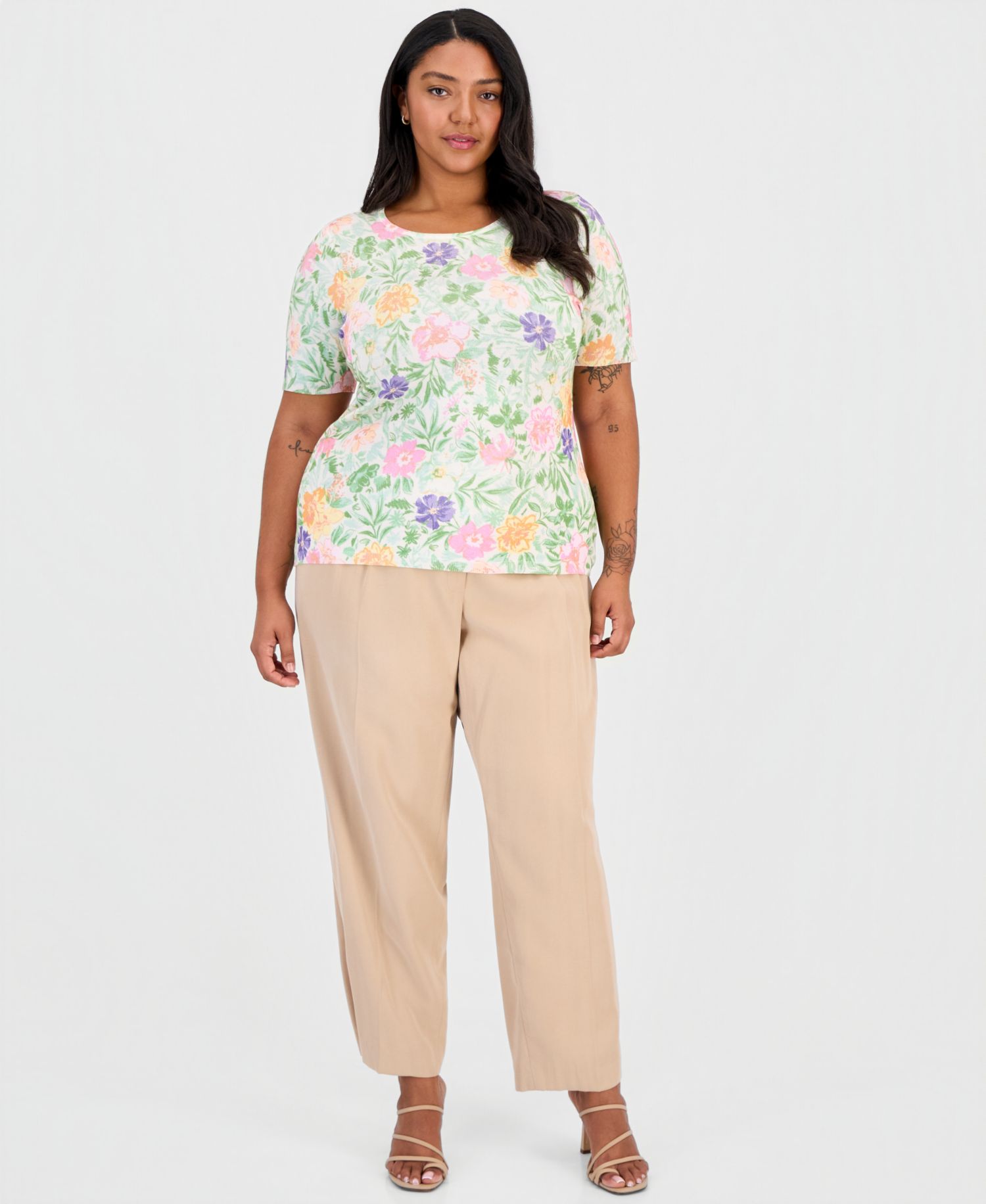 Plus Size Printed Short-Sleeve Sweater