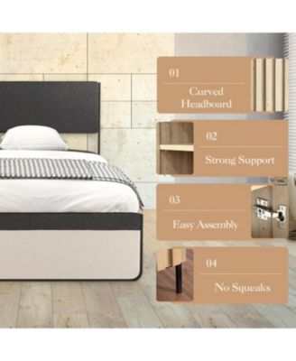Full Platform Bed With Upholstered Headboard and Footboard Steel Slat Support Spacious Storage No Box Spring Needed