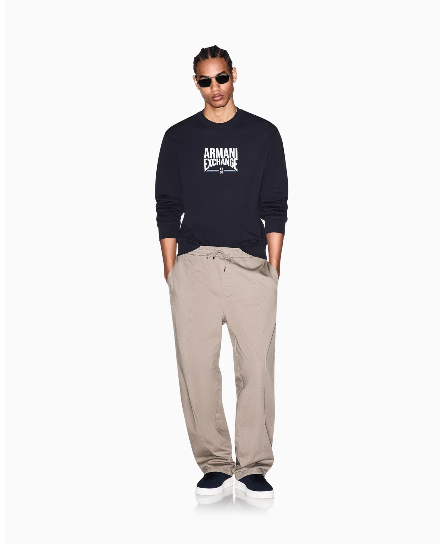 Мужской свитшот A|X Armani Exchange Fleece Retro Crewneck, цвет: Глубокий тёмно-синий — фото 2