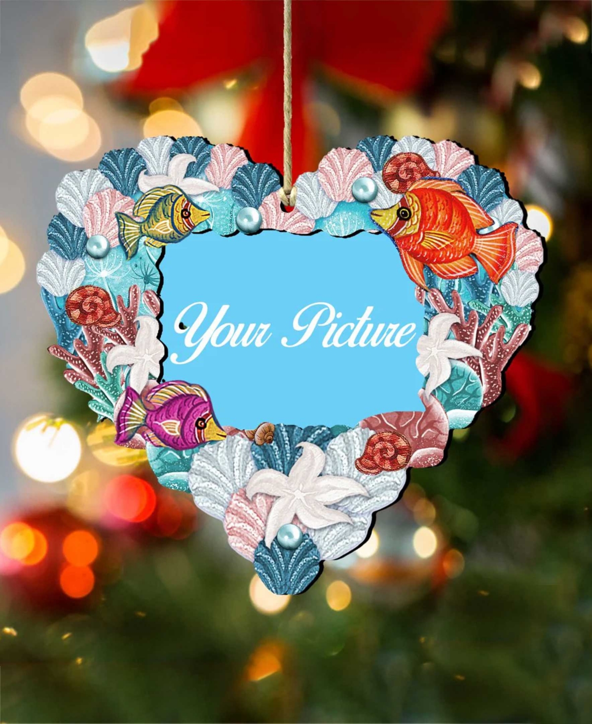 Designocracy Coastal Heart Picture Frame Ornament Set of 2