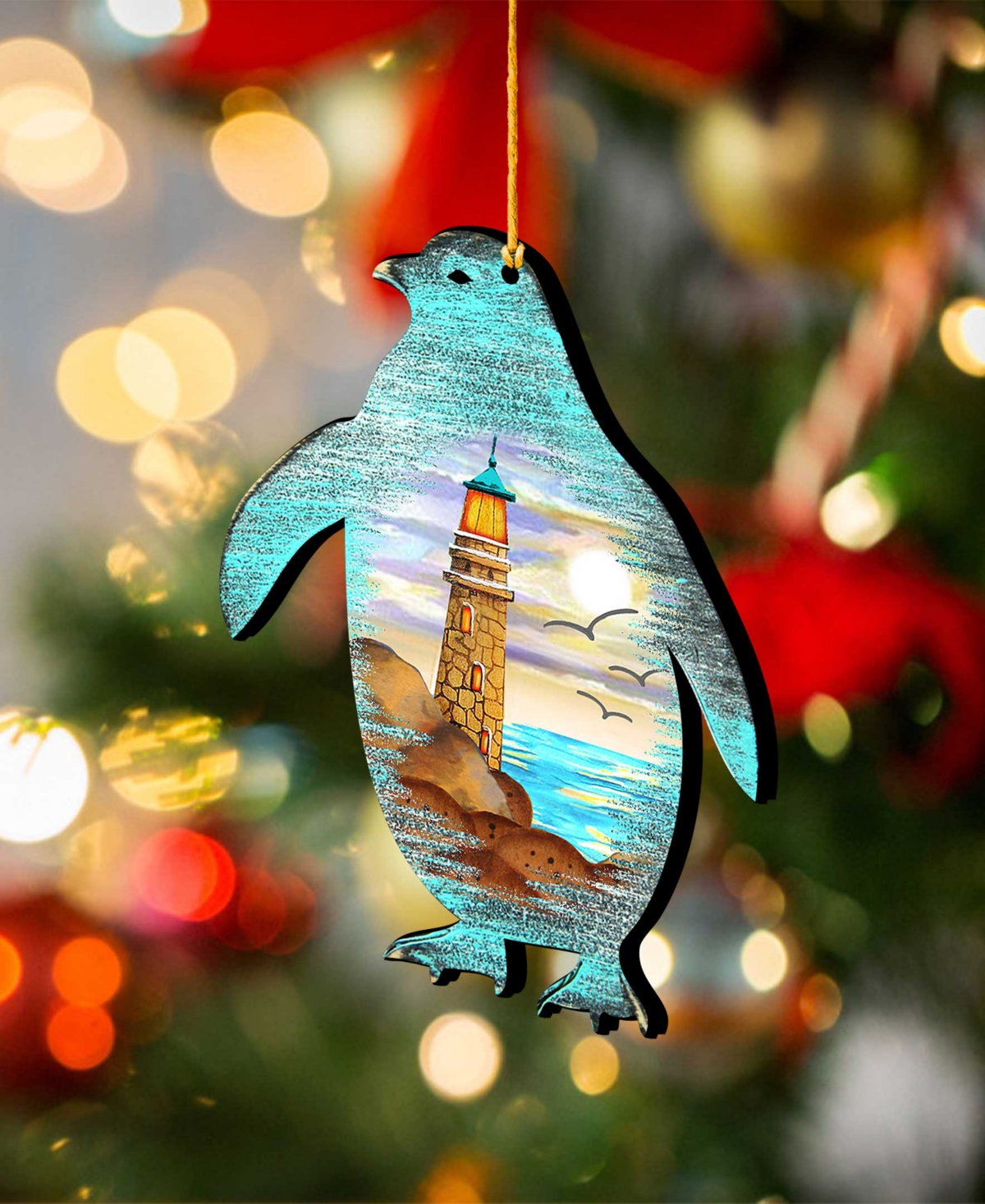 Designocracy Penguins Wooden Ornaments Set of 2