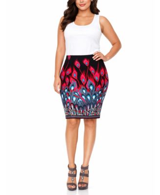 Women's Peacock Feather Print Mini Pencil Skirt