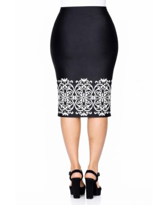 Women's Printed Stretch Midi Pencil Skirt
