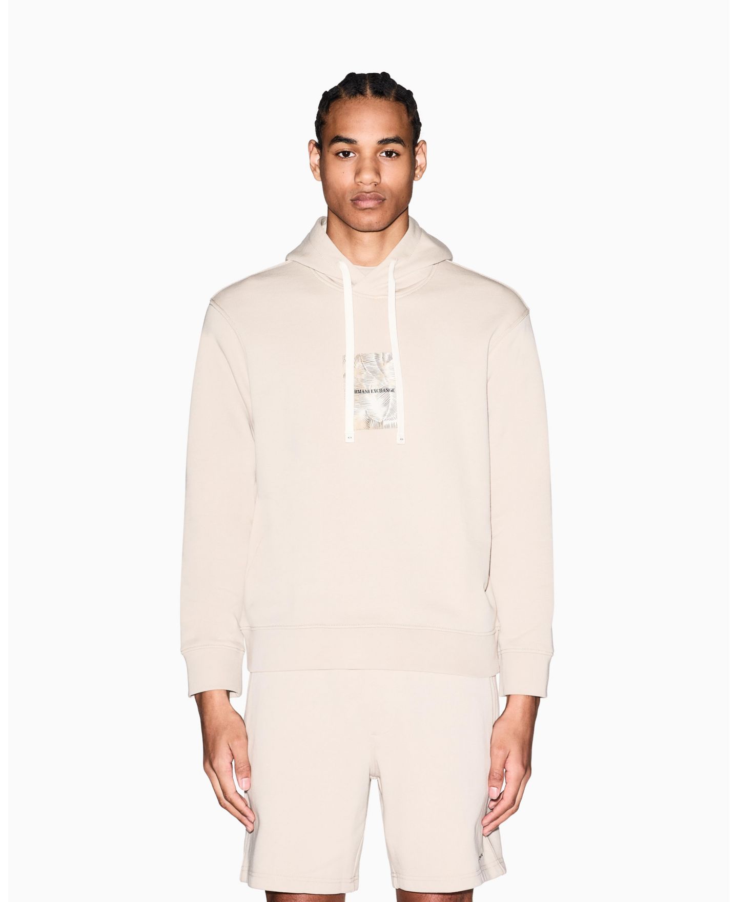 Мужское худи A|X Armani Exchange Ibiza X Box Leaf Logo, цвет: Серо-бежевый — фото 1