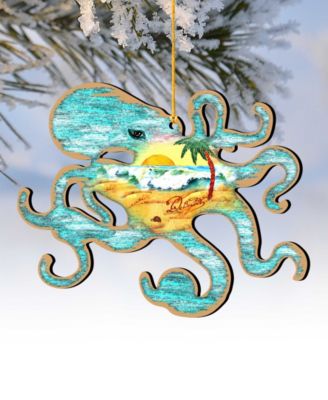 Octopus Wooden Ornaments, Set of 2