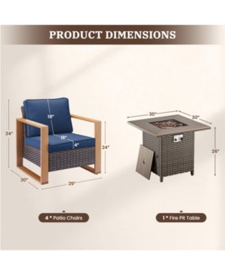 Outdoor Furniture with Fire Pit -Patio Table and Chairs Set of 4 Patio Club Chairs for Deck Porch Garden Poolside Backyard