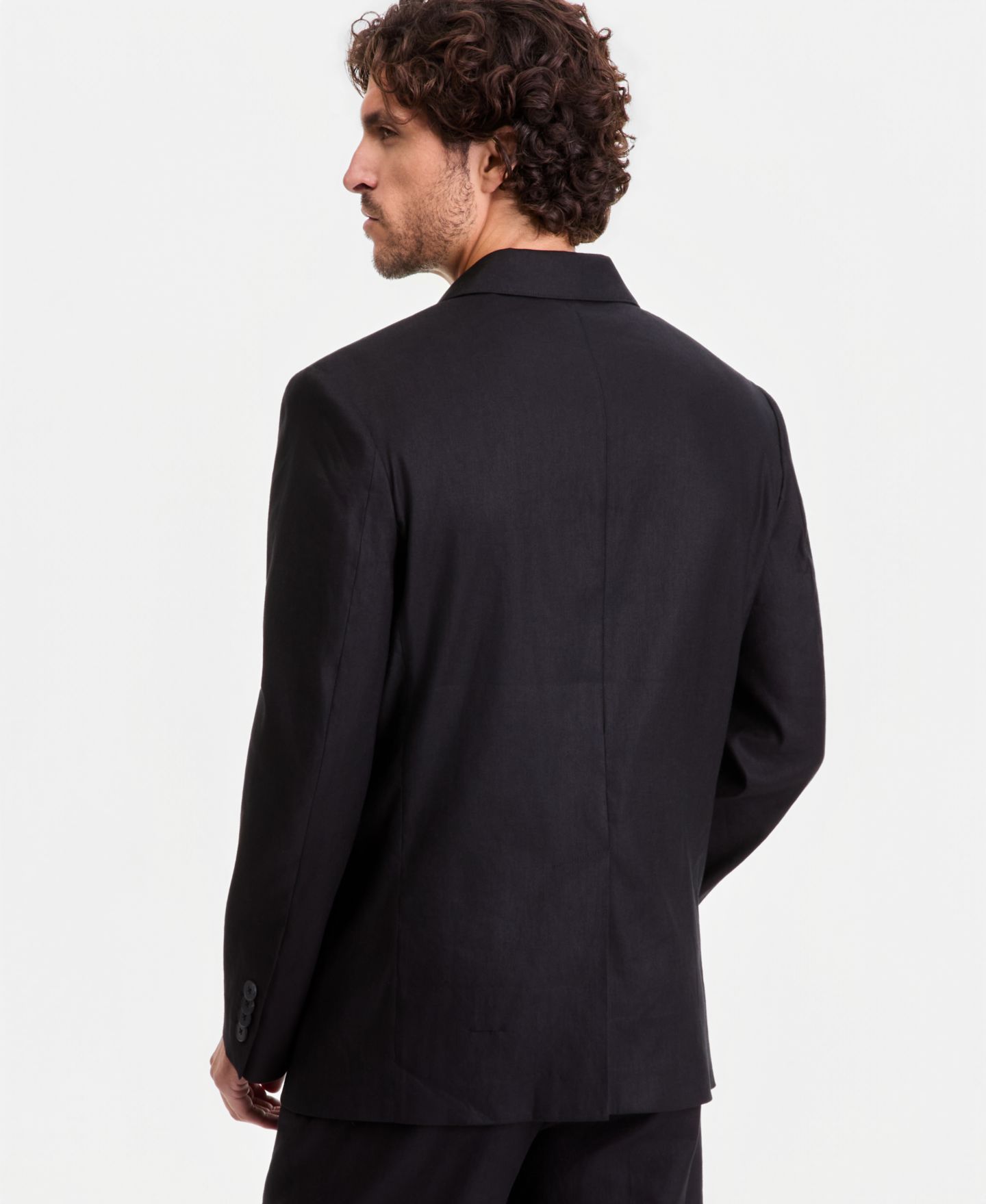 Мужской пиджак Alfani Linen-Blend Tech Two-Button Blazer, цвет: Глубокий чёрный — фото 3