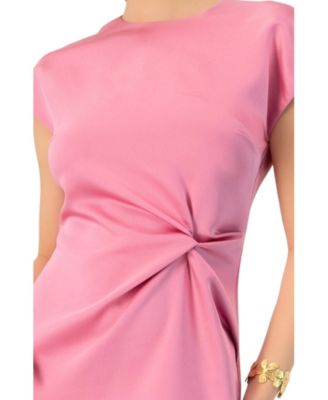 Off-Shoulder Straight Satin Dress with Side Knot