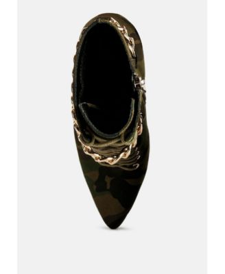 Womens Moulin Ringed Stiletto Camouflage Ankle Boot
