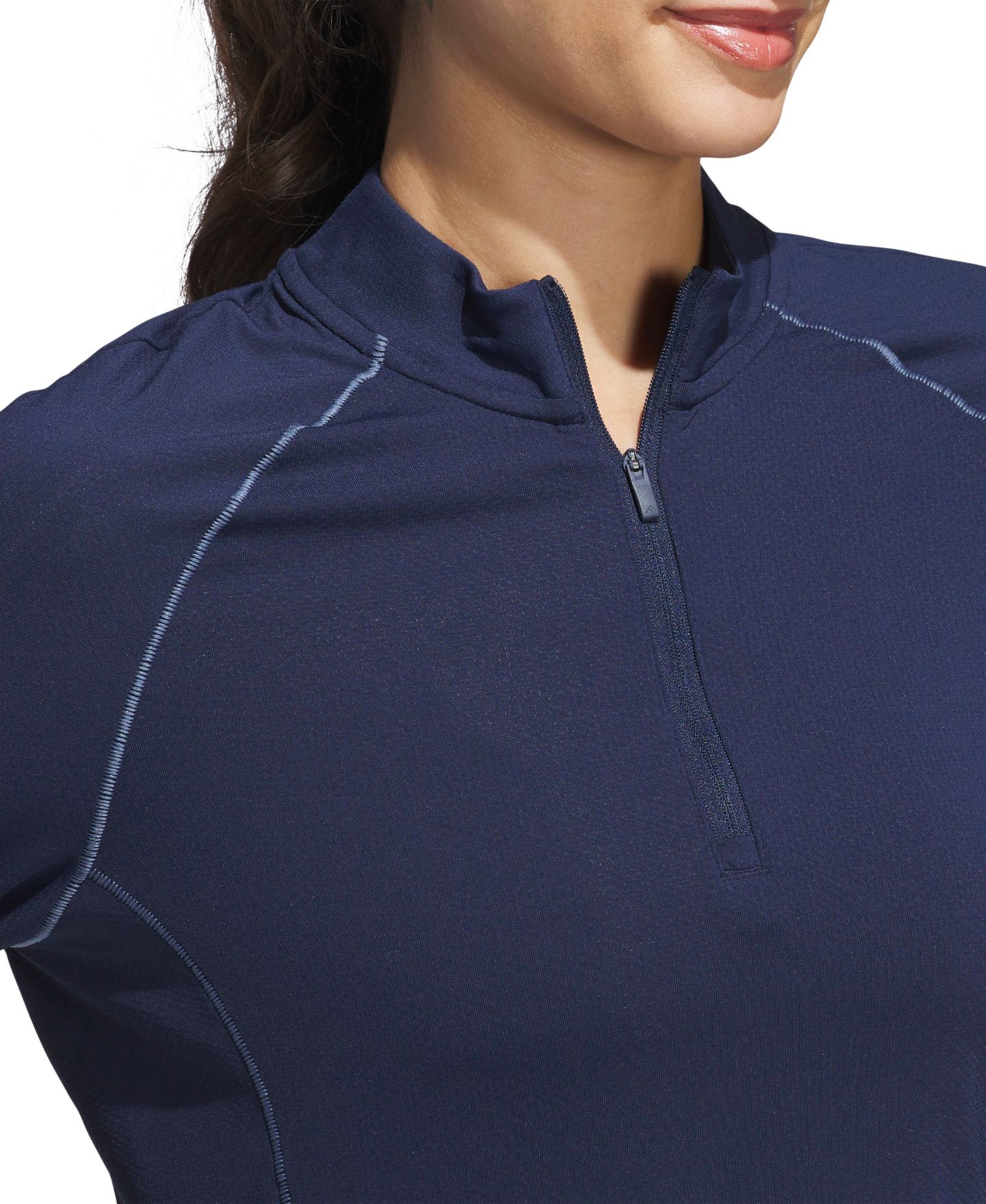 Женское поло adidas Quarter-Zip Mock Polo Shirt, цвет: Тёмно-синий — фото 3