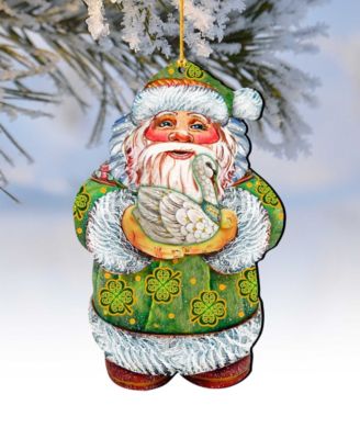 Celtic Swan Santa Wooden Christmas Ornament Set of 2