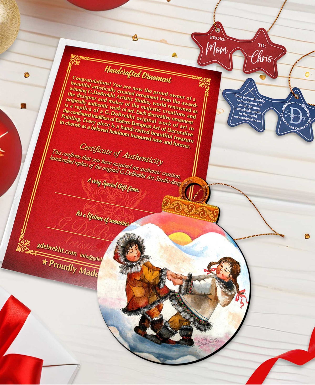 Designocracy Arctic Friendship Wooden Christmas Ornament Set of 2