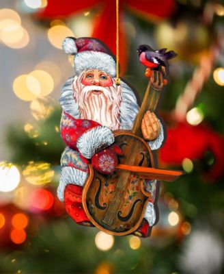 Violin Santa Wooden Christmas Ornament, Set of 2