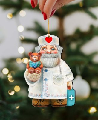 Teddy Bear Doctor Wooden Christmas Ornament, Set of 2
