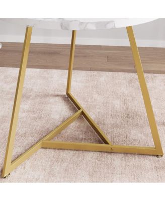 3-Piece Round Dining Set for 2, Table with Cushioned Chairs, Gold White