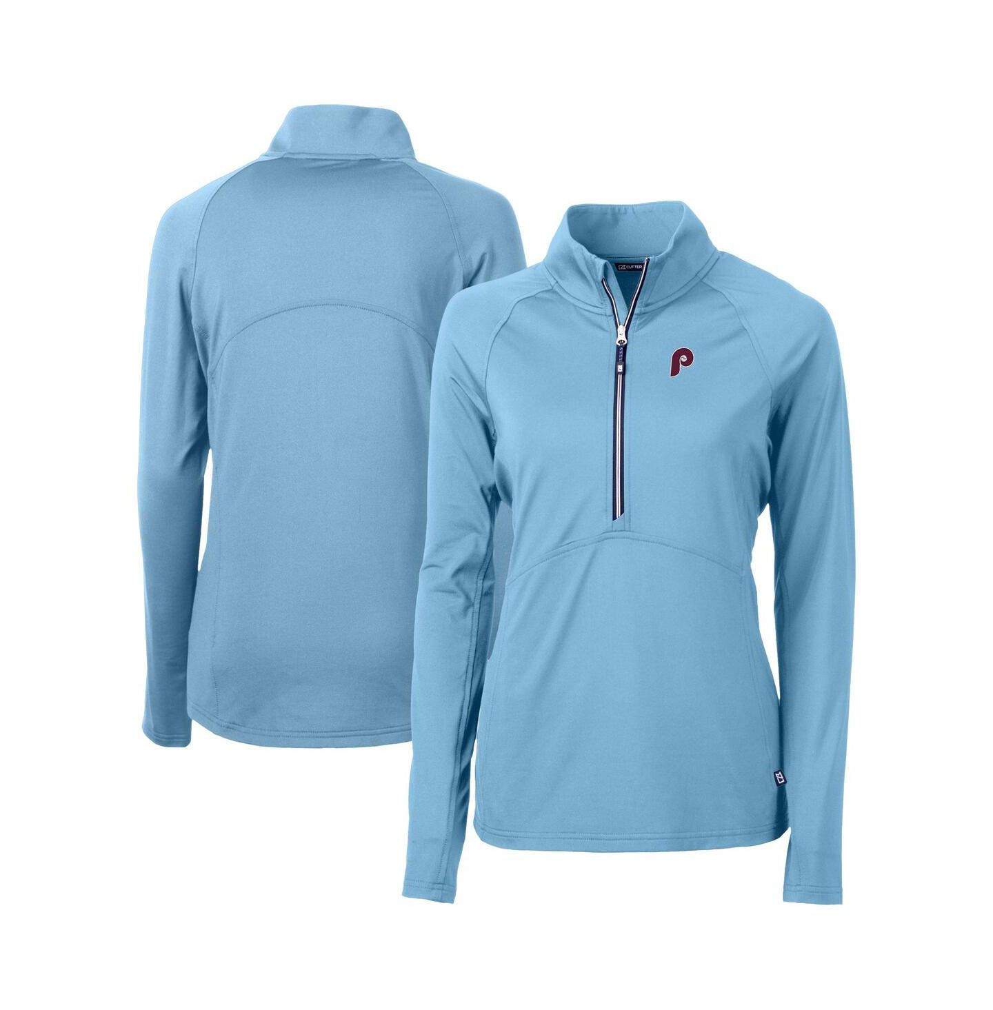 Женский топ Cutter & Buck Powder Blue Philadelphia Phillies Cooperstown Collection DryTec Adapt Eco Knit Stretch Raglan Half-Zip — фото 1