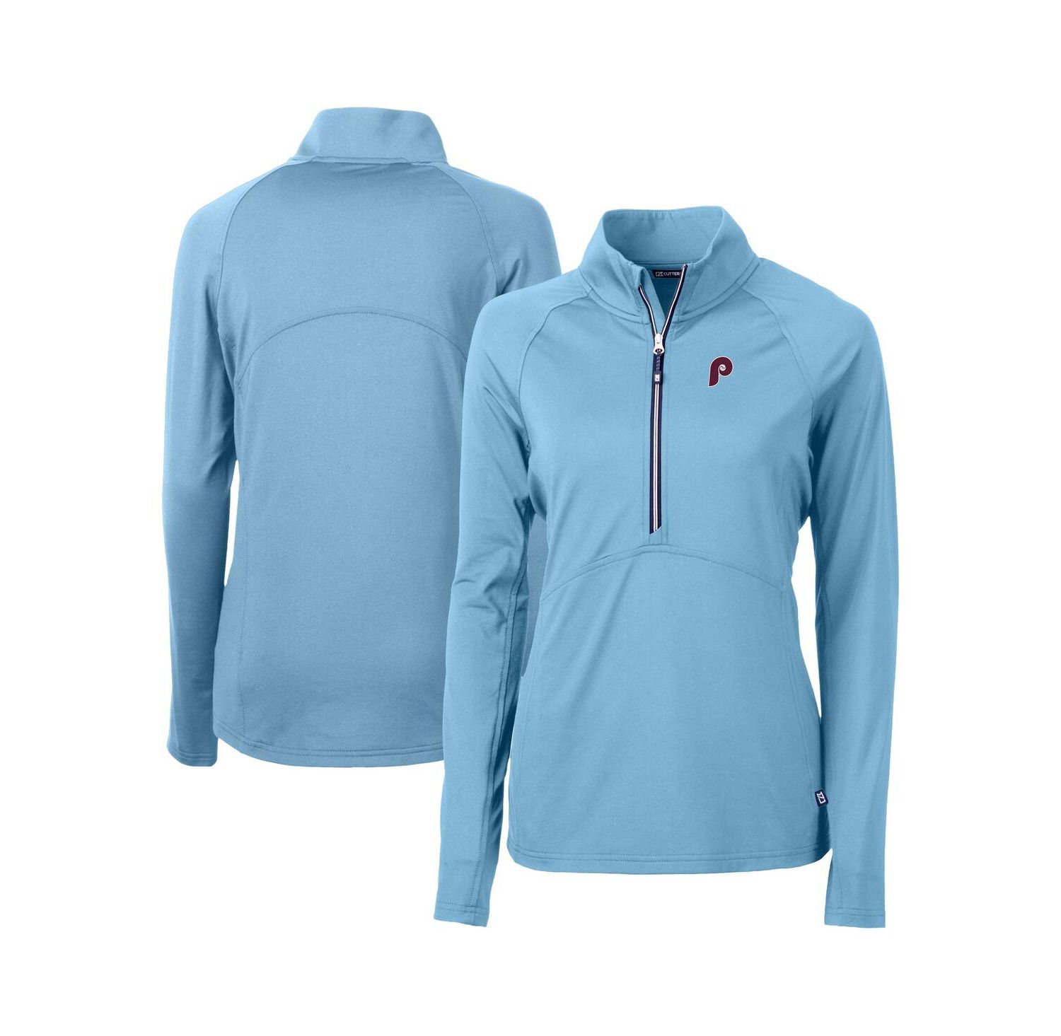 Women's Powder Blue Philadelphia Phillies Cooperstown Collection DryTec Adapt Eco Knit Stretch Raglan Half-Zip Top
