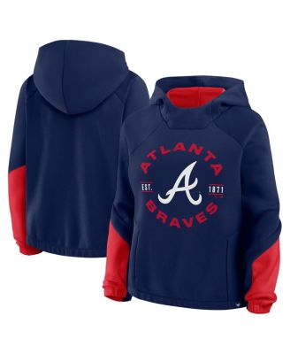 Women's Navy Atlanta Braves Oversized Time to Win Pullover Hoodie