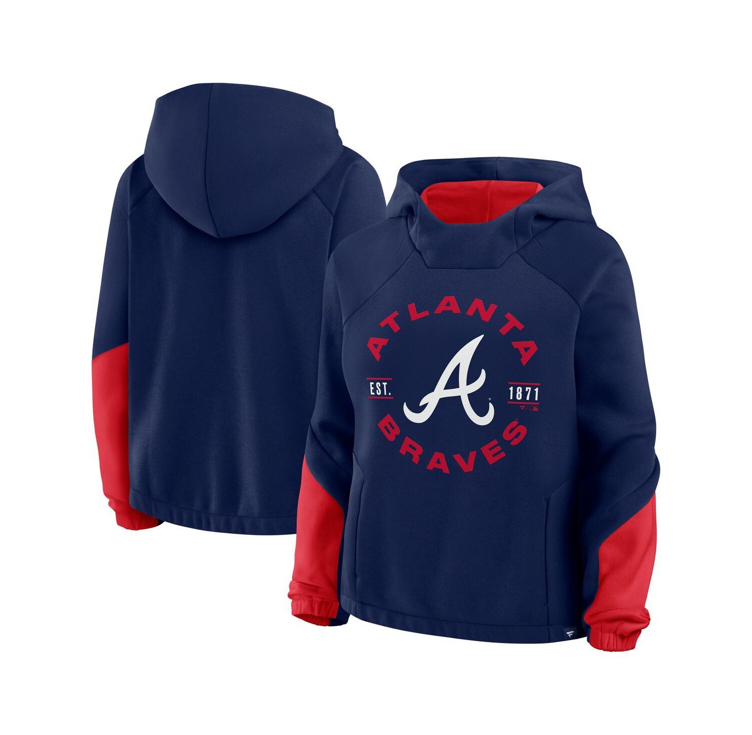 Women's Navy Atlanta Braves Oversized Time to Win Pullover Hoodie