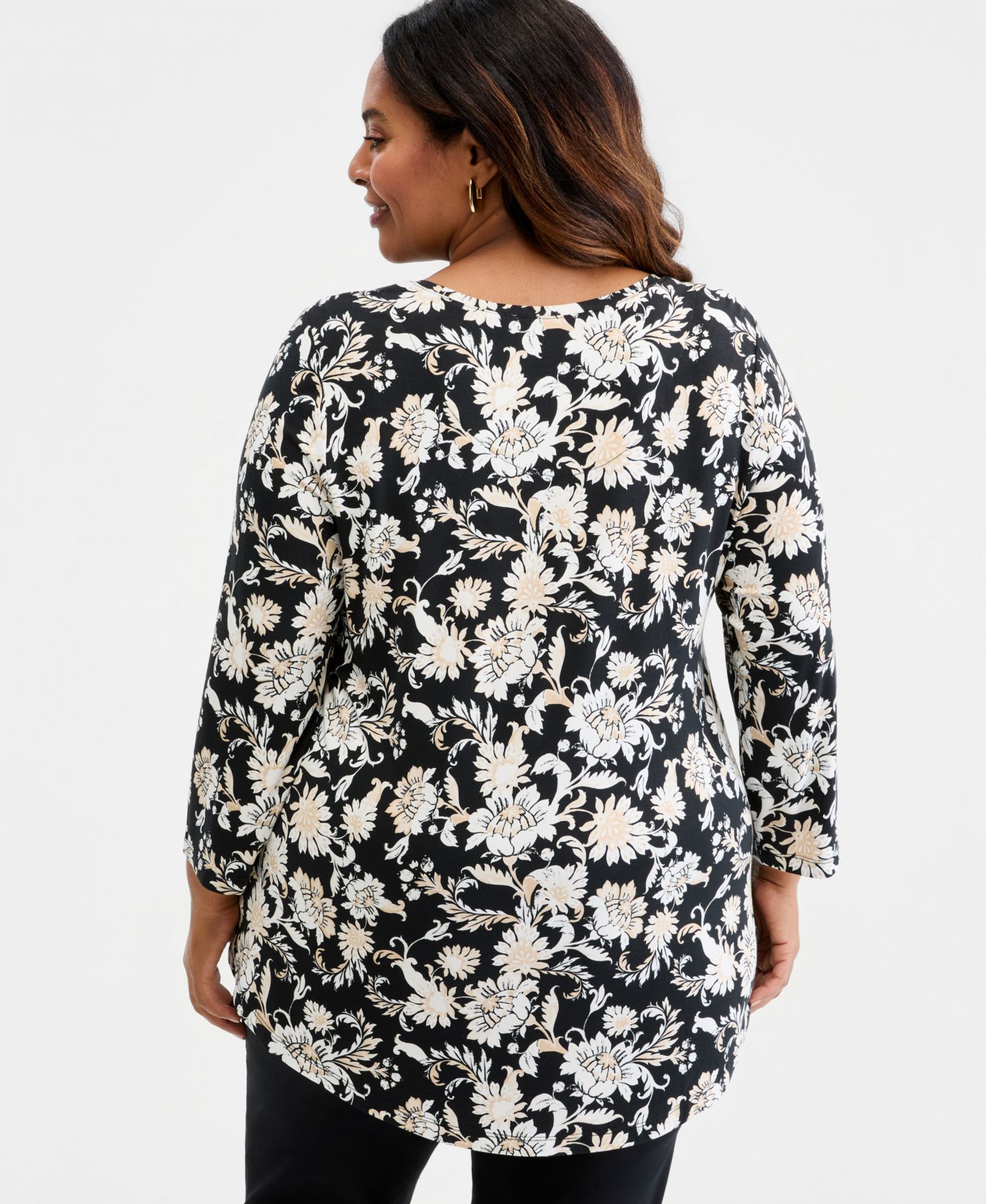 Petite Printed Scoop-Neck 3/4-Sleeve Top