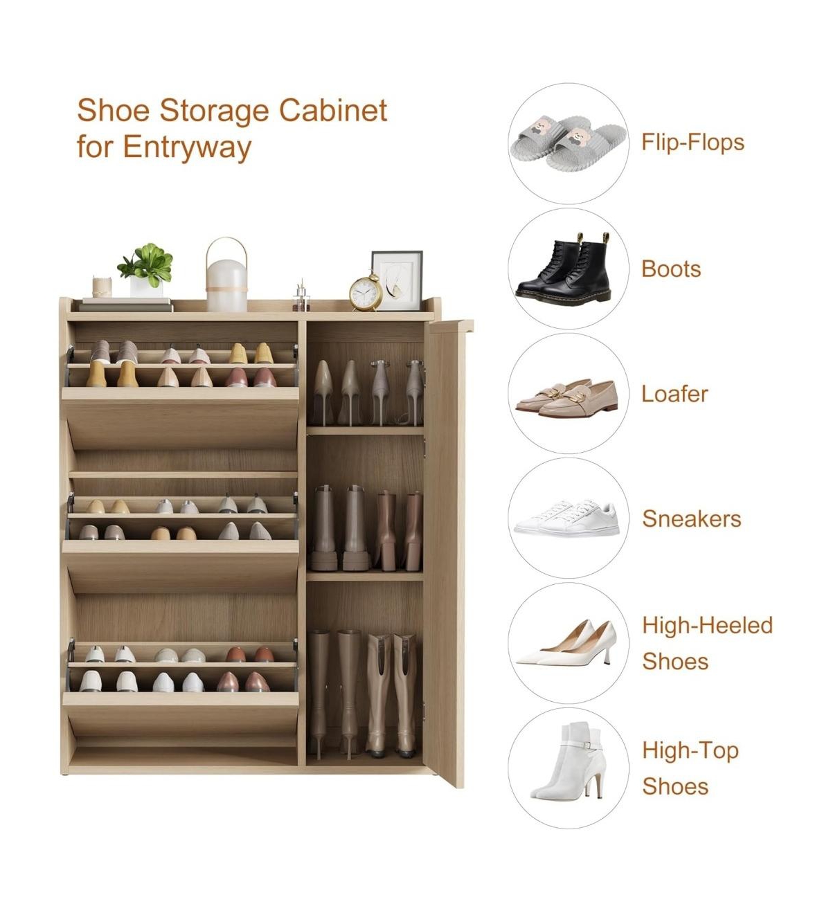 gaomon Freestanding Wooden Shoe Cabinet with 3 Flip Drawers and Side Door