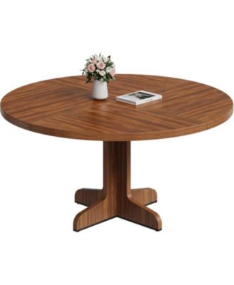 Round Dining Table – Modern Farmhouse, Wooden Base, Ideal for Kitchen, Living Room