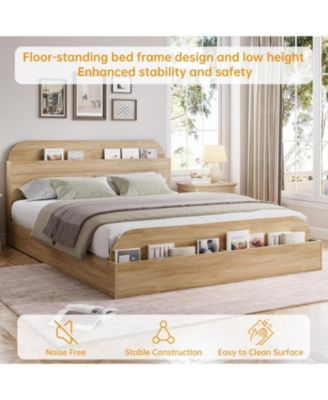Queen Wooden Platform Bed Frame with Storage Headboard & Raised Footboard, No Box Spring Needed