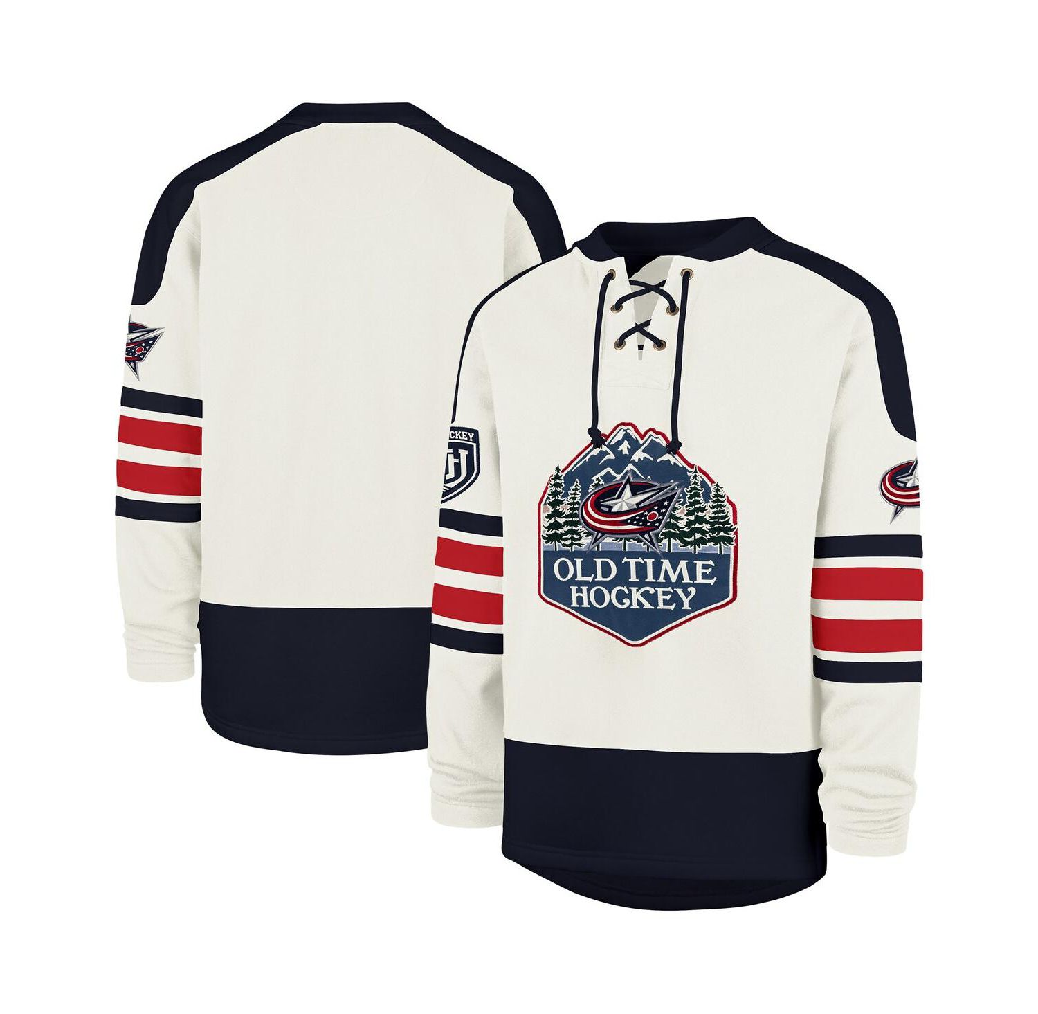 Men's Cream Columbus Blue Jackets Pond Hockey Trio Eternal Lacer Sweatshirt