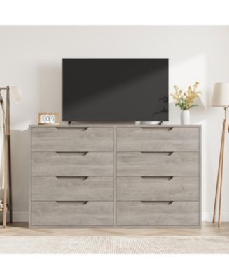 55-Inch Farmhouse TV Stand with 8 Drawers, Wooden Entertainment Center for Living Room & Bedroom
