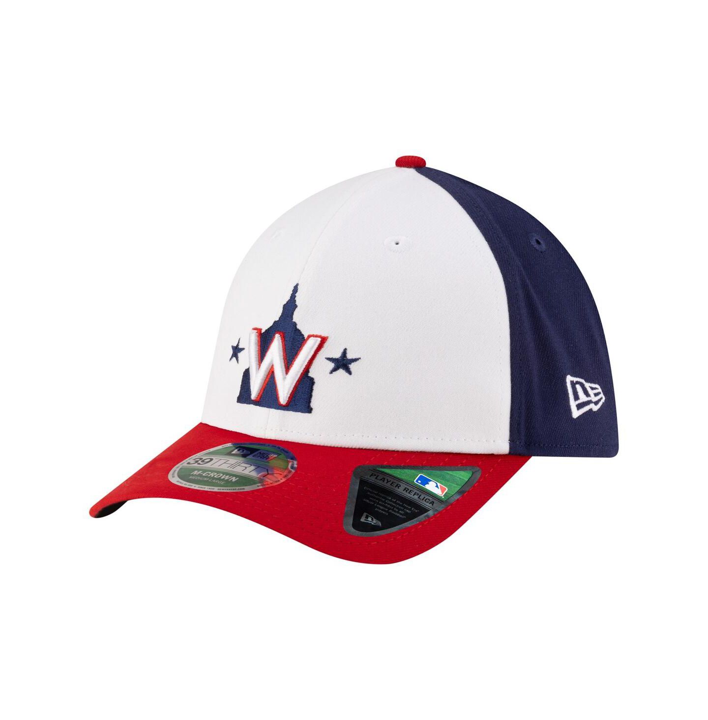 Мужская кепка New Era White Washington Nationals Player Replica 39THIRTY M-Crown Flex Hat — фото 1