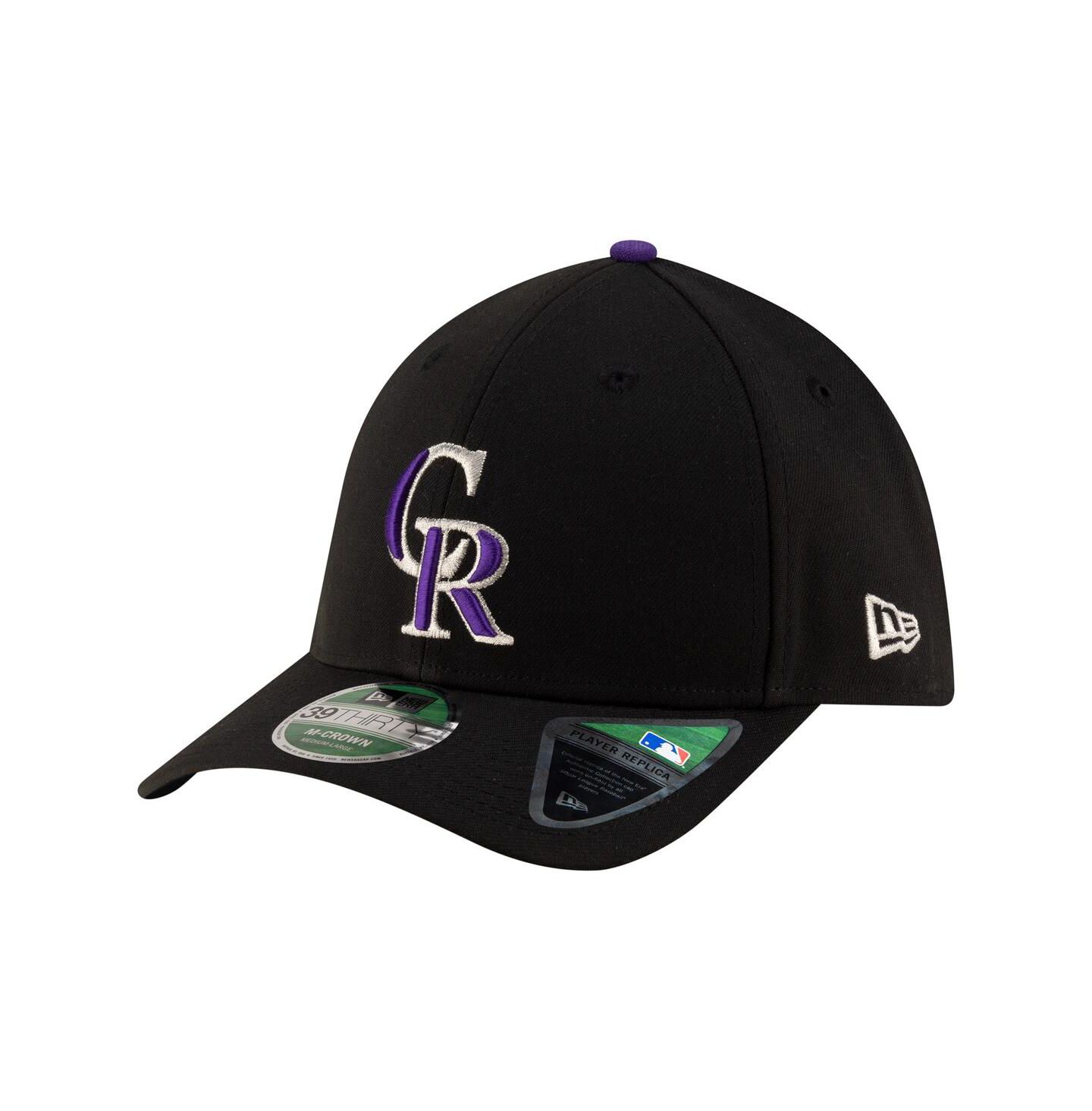 Мужская кепка New Era Black Colorado Rockies Player Replica 39THIRTY M-Crown Flex Hat — фото 1