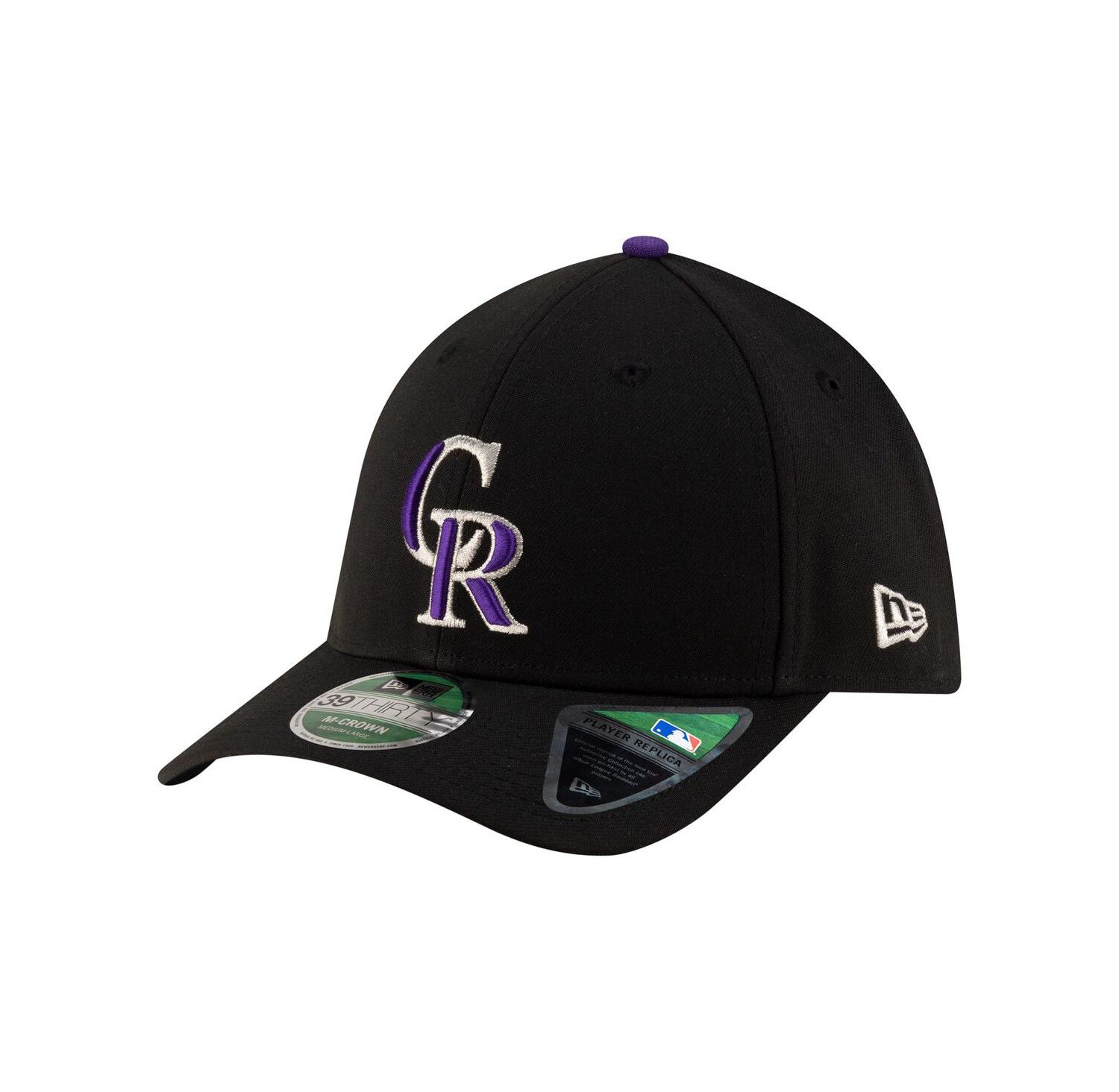 Men's Black Colorado Rockies Player Replica 39THIRTY M-Crown Flex Hat