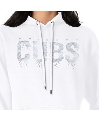 Women's White Chicago Cubs Metallic Drop Fleece Hoodie